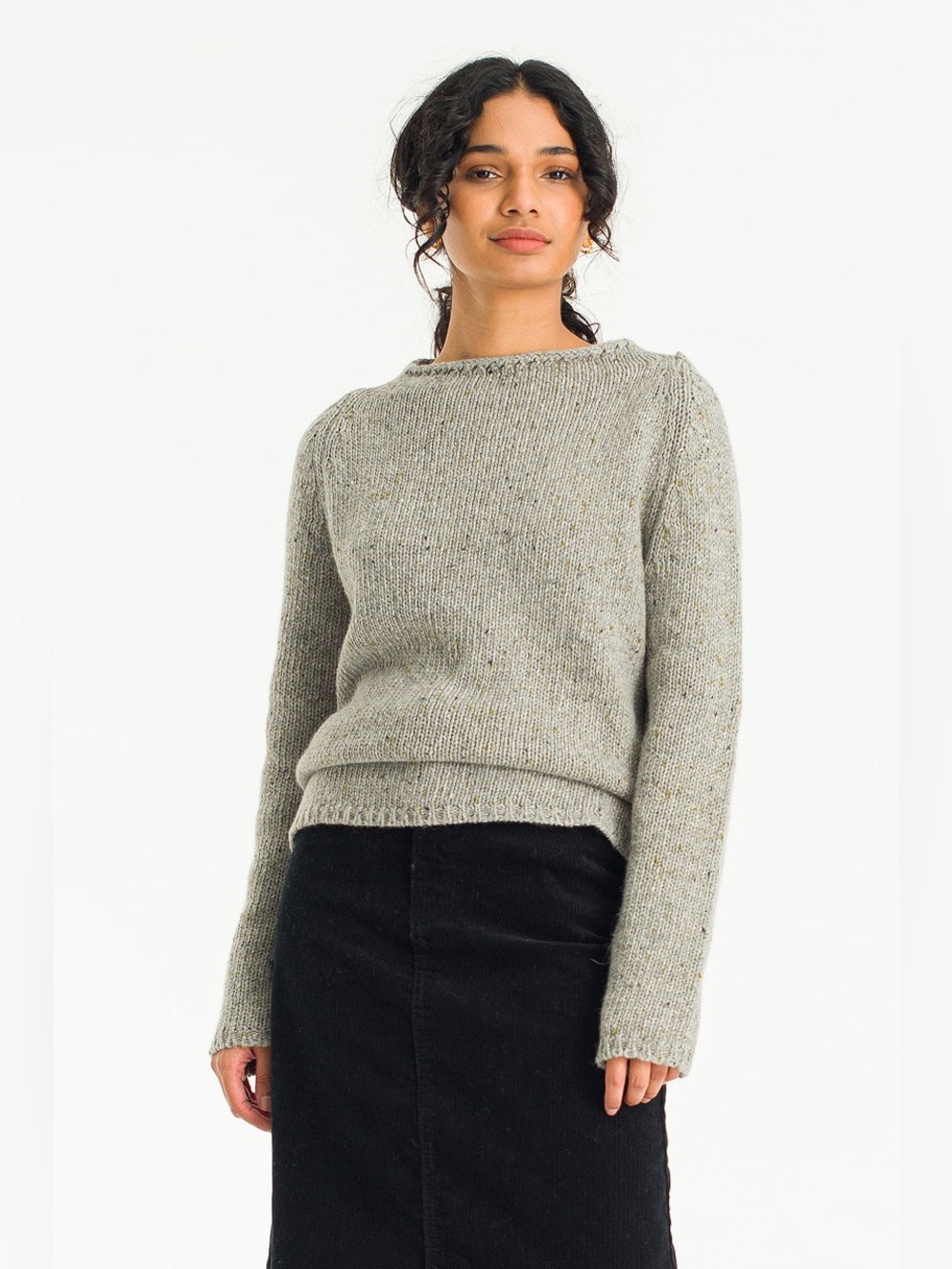 Olive Flecked Fisherman Knit Jumper Sweater in Grey Size S/M